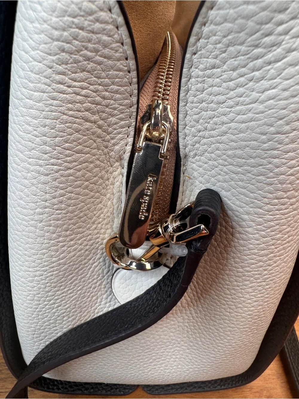 kate spade Knott Colorblocked Medium Two-Tone Pebbled Leather Bag Tan and Black